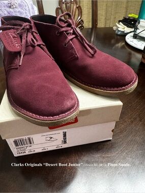 Clarks Burgundy Suede Desert Boots